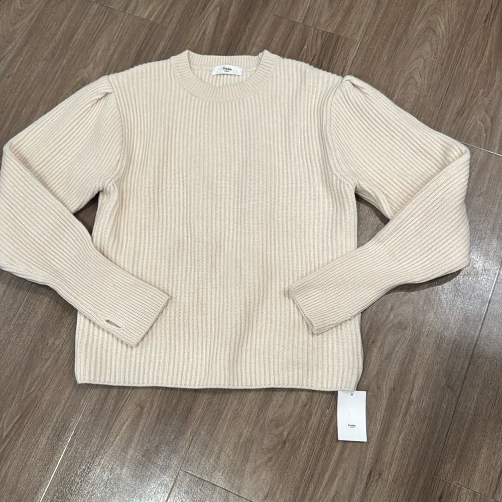Frankie Shop Wool Blend Puff Sleeve Ribbed Sweater